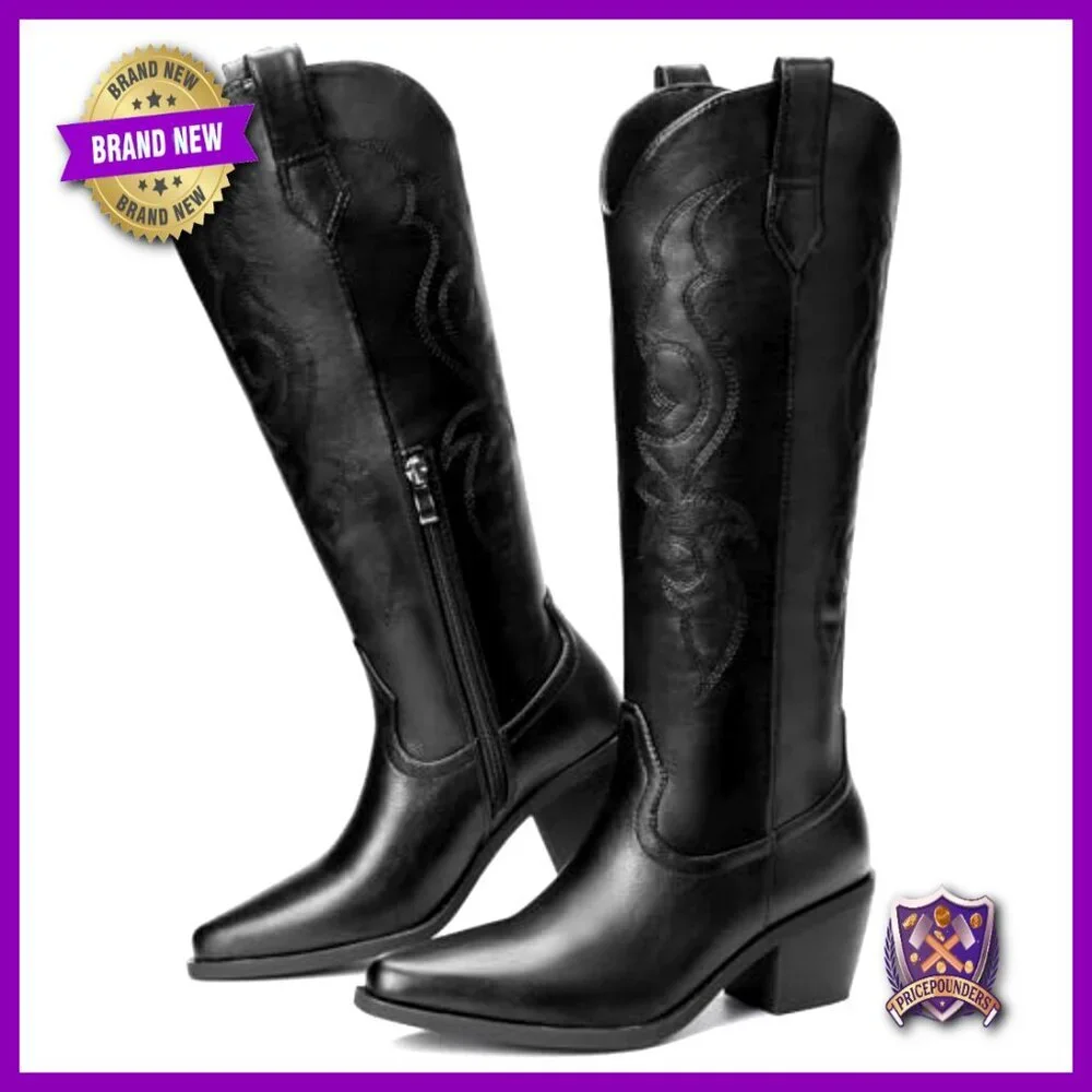 Rhinestone Cowgirl Boots Knee High Western Wide Calf Retro Classic Pull On
